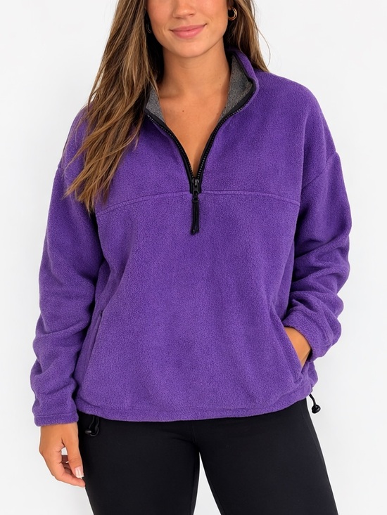 Alpine Tops - Plush Quarter-Zip Fleece Pullover - Purple
